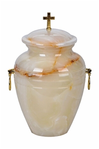 Modish Cremation Urn, Creamy White Onyx Urn, Pakistan White Jade Beige Onyx Cremation Urns