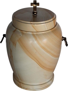 Teak Wood Marble Colossal Cremation Urn, Burma Teak Stone Urn