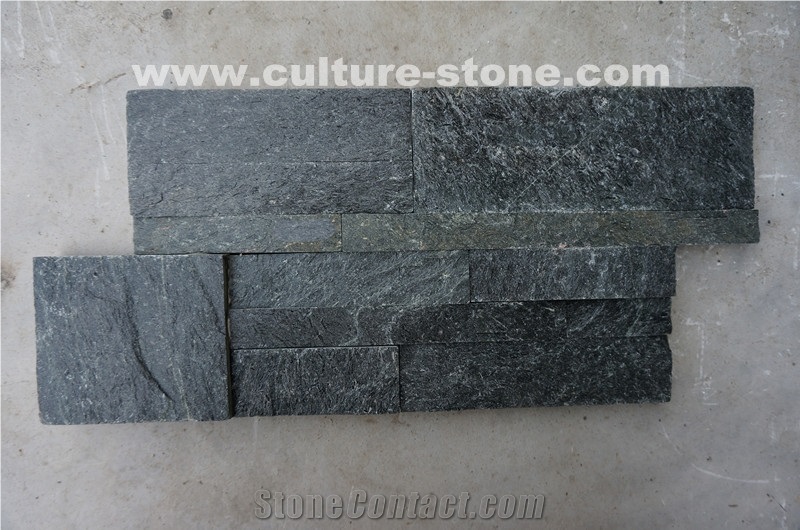 China Black Quartzite Stone Stacked Stone Wall Cladding Panel Ledge Stone Split Face Tile Landscaping Interior & Exterior Culture Stone 35x18cm