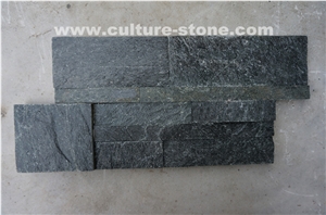 China Black Quartzite Stone Stacked Stone Wall Cladding Panel Ledge Stone Split Face Tile Landscaping Interior & Exterior Culture Stone 35x18cm