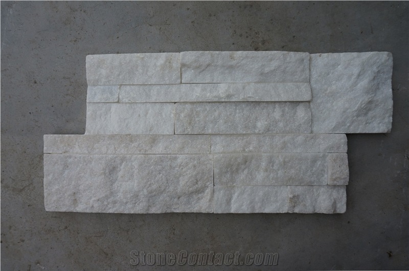 China Pure White Quartzite Stacked Stone Wall Cladding Panel Ledge Stone Split Face Tile Landscaping Interior & Exterior Culture Stone 35x18cm