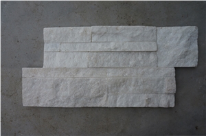 China Pure White Quartzite Stacked Stone Wall Cladding Panel Ledge Stone Split Face Tile Landscaping Interior & Exterior Culture Stone 35x18cm