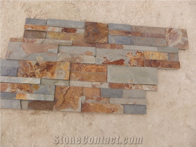 Cultured Stone Rusty Slate Stacked Stone Wall Cladding Panel Ledge Stone Split Face Tile Landscaping Interior & Exterior Culture Stone 35x18cm