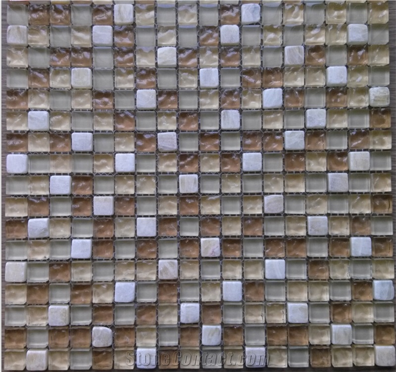 15mm Square Marble Mix Crystal Glass Mosaic Kitchen Tile