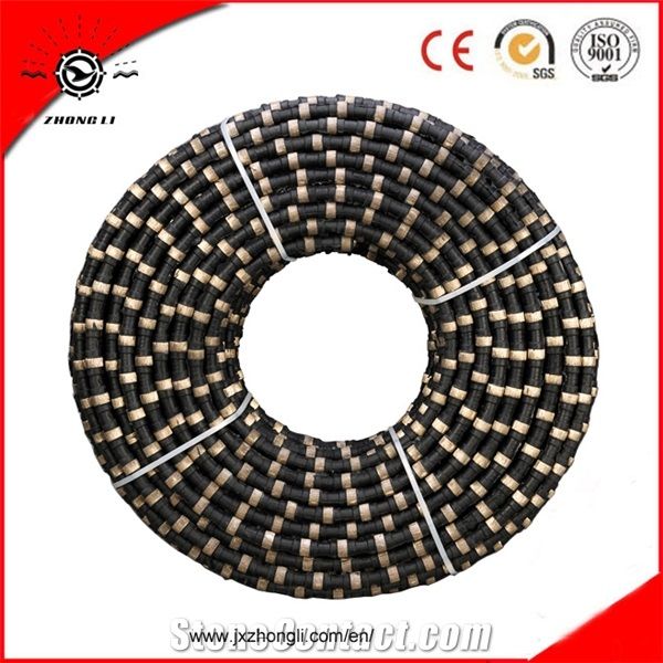 Rubber Spring Coating Diamond Abrasive Wire Saw for Granite Stone Quarrying with Sintered Beads