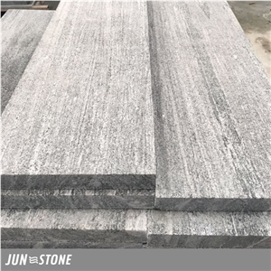 Flamed Brushed Surface Light Grey Granite, Cut to Size Tiles with Wooden Vein