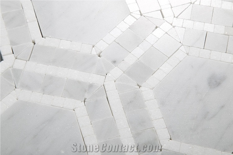 Carrara White and Greece Thassos White Marble Hexagon Floor Mosaic Tiles