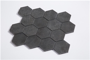 China Black Basalt Grey Volcanic Basalt 3 Inch Hexagon Mosaic Tile