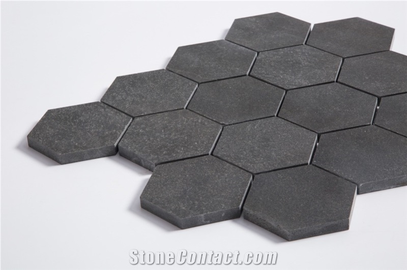 China Black Basalt Grey Volcanic Basalt 3 Inch Hexagon Mosaic Tile