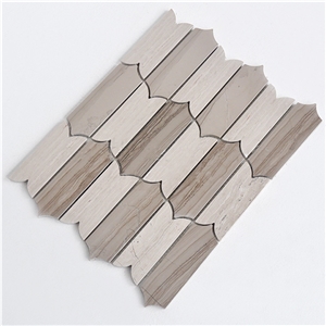 Chinese Athens Gray Marble Waterjet Mosaic Wall Tiles from Factory, White Oak with Athens Grey Water Jet Mosaic