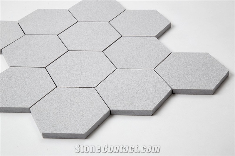 Cinderella Grey Marble Sandblasted 4 Inch Hexagon Mosaic Wall Tile Sheets, Grey Girl Hexagon Marble Mosaic Tile