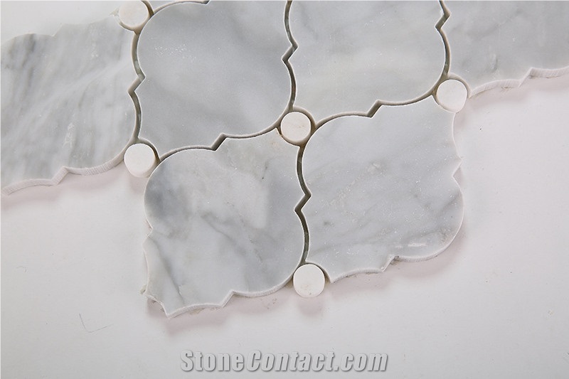 Gray Marble Arabesque Wall Tiles Mosaic with White Dots, Carrara Gray Marble with Thassos White Dot Mosaic Tile, Bardiglio Grey with Thassos White