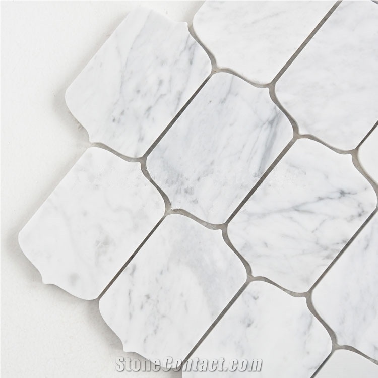Italy Carrara White Marble Mosaic Wall Tiles Arabesque Lantern Design ,Italian White Marble Mosaic, Italian White, Carrara White