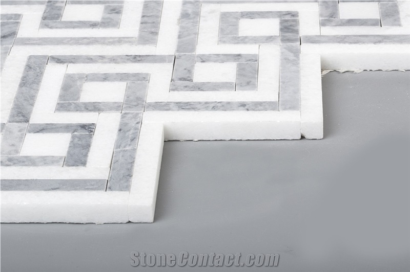 Natural White and Grey Marble Stone Mosaic Tiles for Kitchen Backsplash , Thassos White and Grey Marble Mosaic