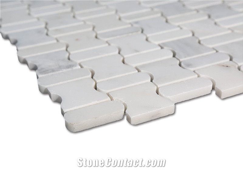 Oriental White Marble Water Jet Floor Mosaic Designs, Oriental White Dogbone Shaped Mosaic