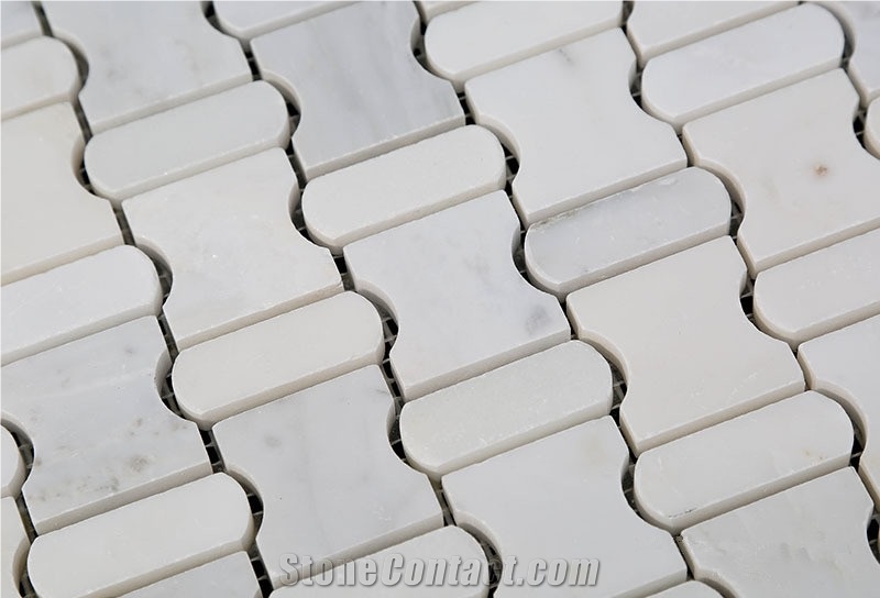 Oriental White Marble Water Jet Floor Mosaic Designs, Oriental White Dogbone Shaped Mosaic