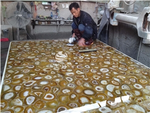 Yellow Agate Polished Slab Backlit for Wall Decoration