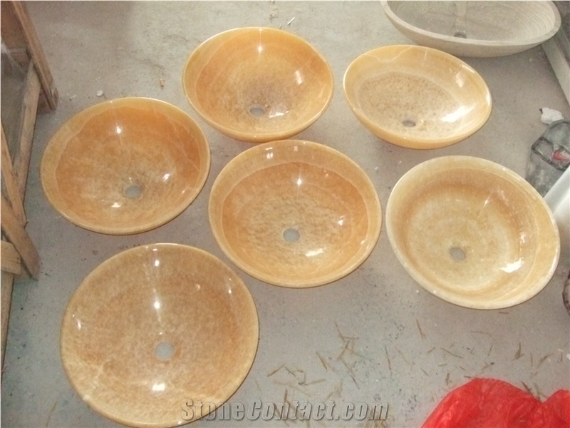 China Honey Onyx Wash Basin, Yellow Onyx Round Bathroom Sinks