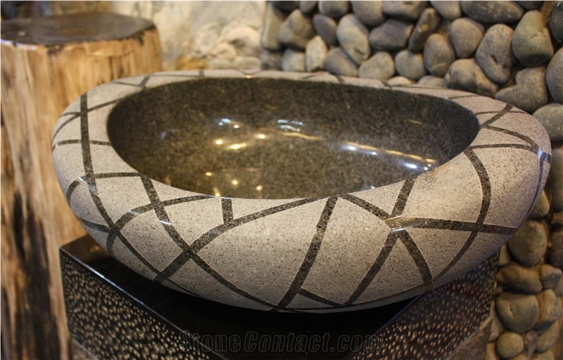 Best Quality China G654 Dark Grey Granite Bathroom Sinks, Basins Wash Bowls Stone Sink Bathroom Sinks Kitchen Sinks Pedestal Basins Gofar