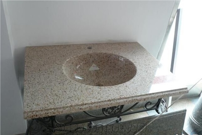 Best Quality China G682 Yellow Beige Granite Sinks Basins Bathroom Countertops Vanity Tops Custom Vanity Tops Gofar