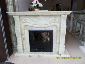 Best Quality Verde Green Onyx Fireplace Mantel, Western Style Handcarved Sculptured Modern Fireplace Mantel, Stone Fireplace Hearth Gofar