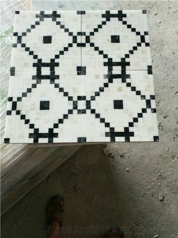 China Nero Oriental Marquina Marble Mix Eastern White Marble Brick Mosaic Pattern for Bathroom Wall,Floor Tile