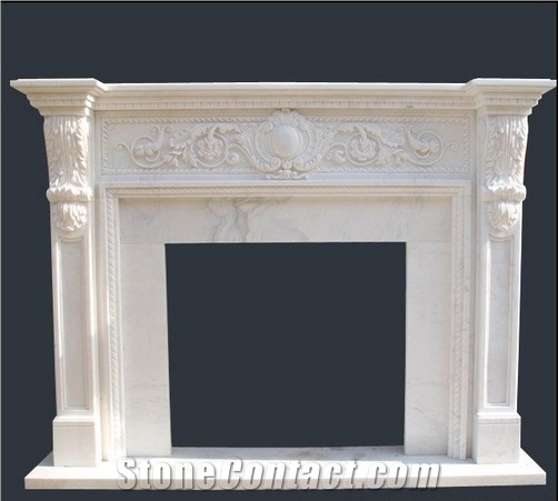 Discount Beige Marble Fireplace Mantel, Western Style Handcarved Sculptured Modern Fireplace Mantel, Stone Fireplace Hearth Gofar