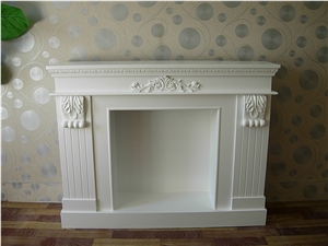 Discount Beige Marble Fireplace Mantel, Western Style Handcarved Sculptured Modern Fireplace Mantel, Stone Fireplace Hearth Gofar