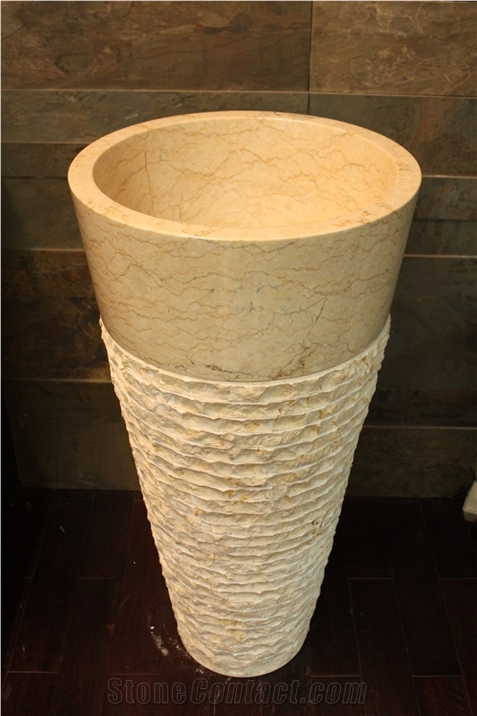 Discount Egypt Beige Sunny Marble Pedestal Basin Bathroom Stand Round Sinks Gofar
