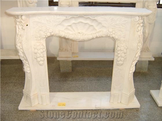 Discount Oriental White Marble Fireplace Mantel, Western Style Handcarved Sculptured Modern Fireplace Mantel, Stone Fireplace Hearth Gofar