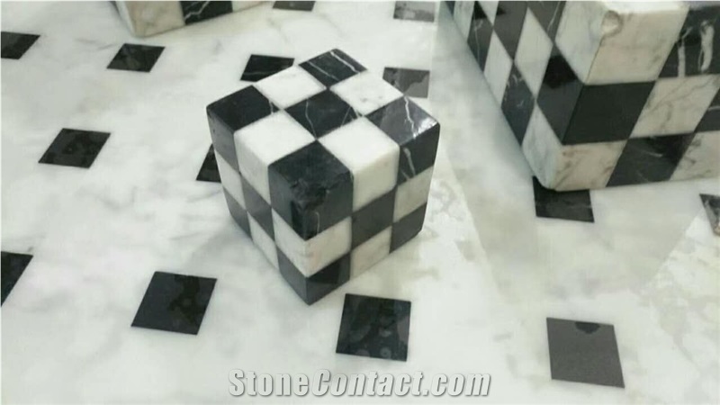 Oriental White Carrara Marble Waterjet Black Marble Pattern Mosaic Art, Patio Bathroom Floor Design,Walling Tiles,Square Mosaic Sheet Interior Stone