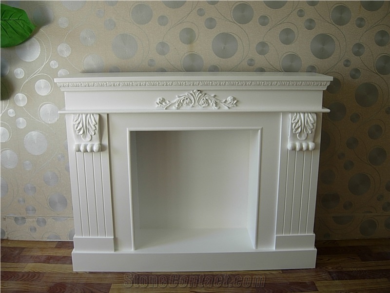 Oriental White Marble Fireplace Mantel, Western Style Handcarved Sculptured Modern Fireplace Mantel, Stone Fireplace Hearth Gofar