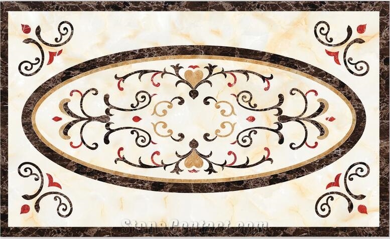 China Beige Marble Natural Stone Square Waterjet Medallion,Remium Marble Tiles Western Style,Customized Marble Flooring European Style,Mosaic Inlay