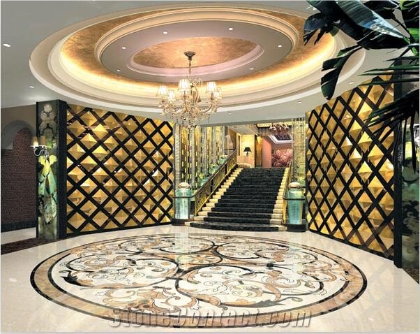 China Beige Marble Natural Stone Square Waterjet Medallion,Remium Marble Tiles Western Style,Customized Marble Flooring European Style,Mosaic Inlay