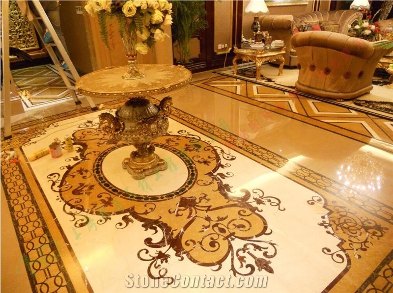 China Mixed Color Marble Square Waterjet Medallions,Inlay Flooring Tiles,Customized Flooring Paving Tiles Patterns Design ,Decorated Hotel Lobby