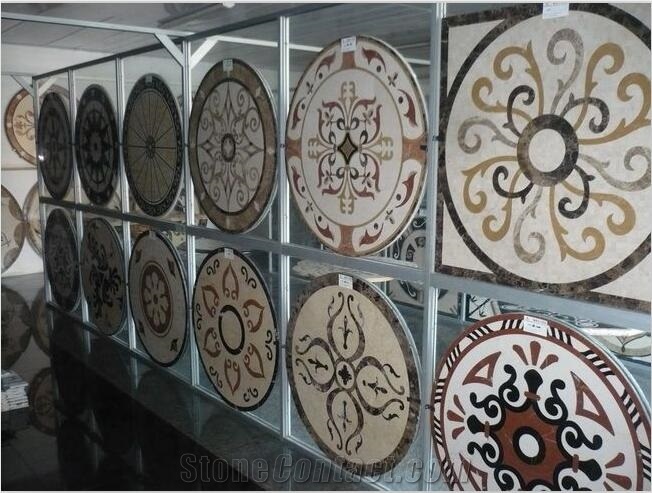 China Natural Beige and Brown Marble Square Waterjet Medallions,Inlay Flooring Tiles,Customized Flooring Paving Tiles Patterns Design ,Decorated Hotel