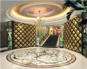 China Natural Beige Marble Round Waterjet Medallions,Inlay Flooring Tiles,Customized Flooring Paving Tiles Patterns Design ,Decorated Hotel Lobby