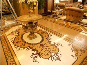 China Natural Marble Beige Square Waterjet Medallions,Inlay Flooring Tiles,Customized Flooring Paving Tiles Patterns Design ,Decorated Hotel Lobby