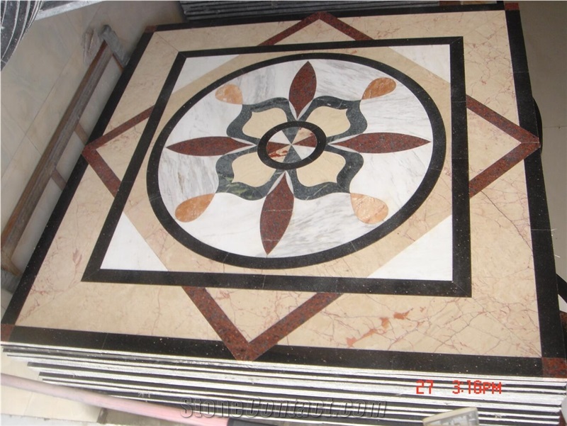 China Natural Stone Marble Round Aterjet Medallions,Inlay Flooring Tiles,Customized Flooring Paving Tiles Patterns Design ,Decorated Hotel Lobby