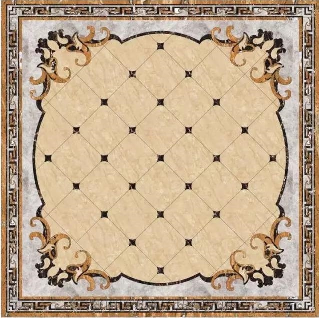 China Yellow Natural Stone Marble Square Waterjet Medallions,Inlay Flooring Tiles,Customized Flooring Paving Tiles Patterns Design ,Decorated Hotel