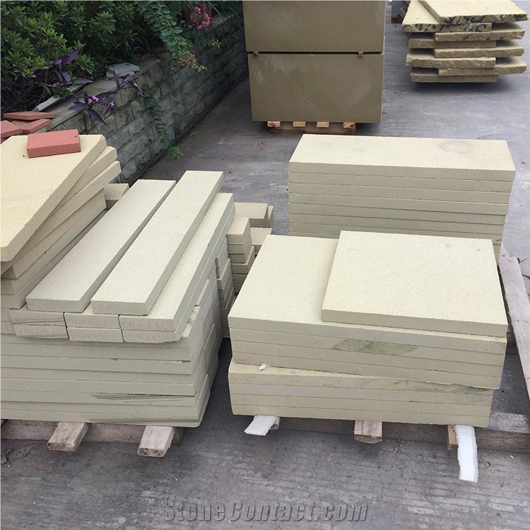 Litchi Finished Beige Sandstone Stone for Wall Cladding