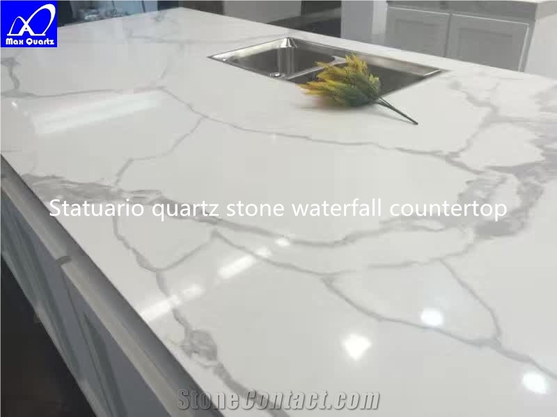 Artficial Statuario Quartz Stone Surface Slab,Cut to Size Tiles,Engineered Stone Walling