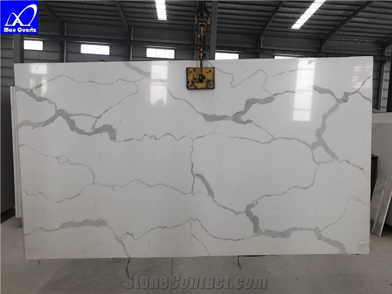 Luna Grade a Quality Calacatta White Marble Look, Solid Surfaces Polished Slabs Tiles Engineered Stone Slabs for Hotel Kitchen,Bathroom Backsplash