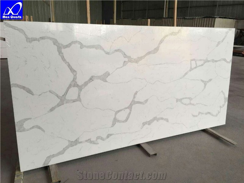 Luna Grade a Quality Calacatta White Marble Look, Solid Surfaces Polished Slabs Tiles Engineered Stone Slabs for Hotel Kitchen,Bathroom Backsplash