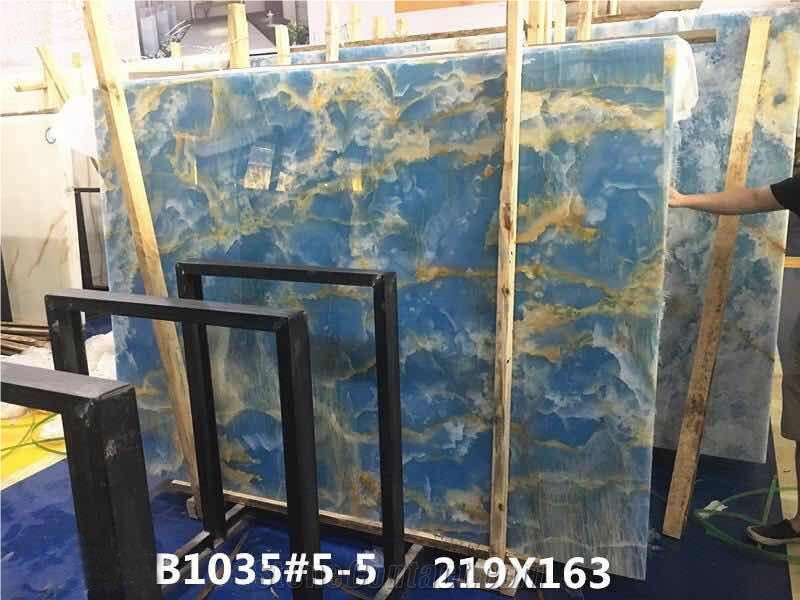 Pakistan Blue Onyx Slabs & Tiles, Backlit Onyx Wall Covering
