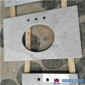 Double Rectangular Bowl Carrara White Marble Bathroom Vanity Top