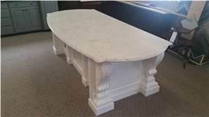 Carrara White Quartz by Aggranite with the Ogee Bull Edge Table Top
