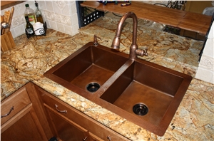 Golden River Granite Kitchen Top, Copper Double Sink