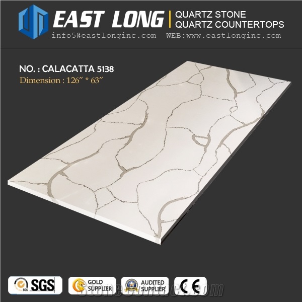 3200*1600mm Calacatta Quartz Stone Countertops for Kitchentops/Engineered Stones with Marble Vein (Sgs/Ce)