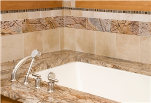 Rain Forest Gold Marble Bath Tub Deck, Wall Tiles